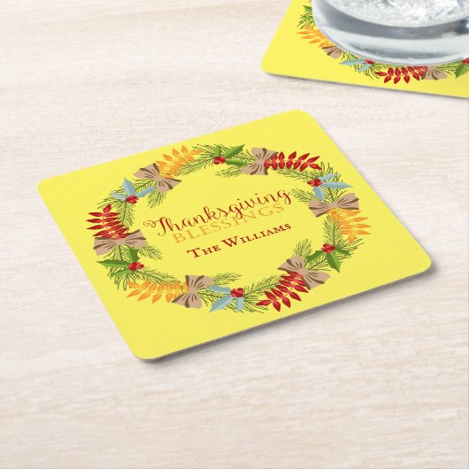 秋のリース感謝祭恵み スクエアペーパーコースター (アングル)