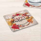 秋のリース素朴ハッピーサンクスギビング スクエアペーパーコースター (アングル)