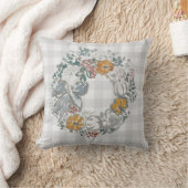 秋のリース絵画のグレーチェックパターン クッション (ブランケット)