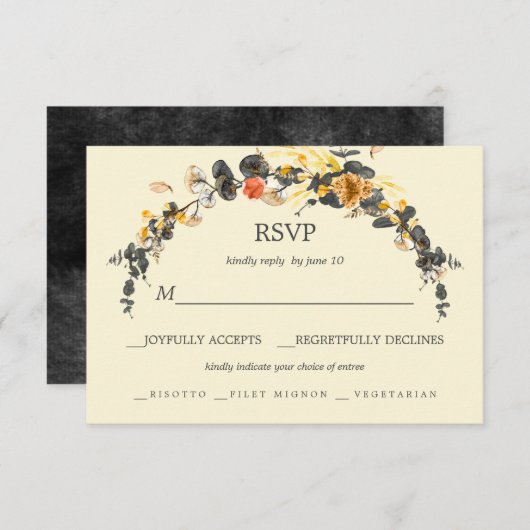 秋のリース |ウェーモダンディングRSVPの食事の選択 出欠カード (正面/裏面)