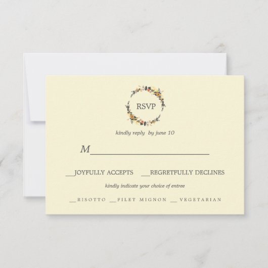 秋のリース |ウェーモダンディングRSVPの食事の選択 出欠カード (正面)