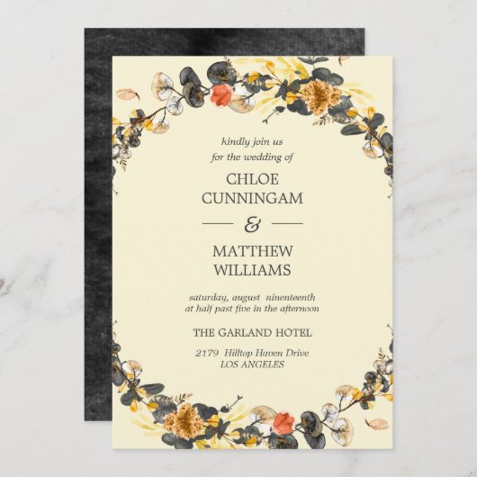 秋のリース |モダン結婚s 招待状 (正面/裏面)