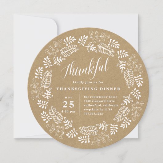 秋のリース |感謝祭ディナー招待状 シーズンカード (正面)