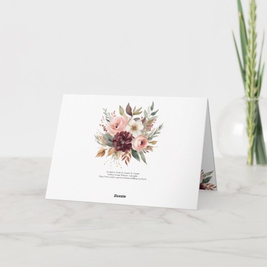 秋のリーフピンクフローラ秋リースベビーありがとう カード (裏面)