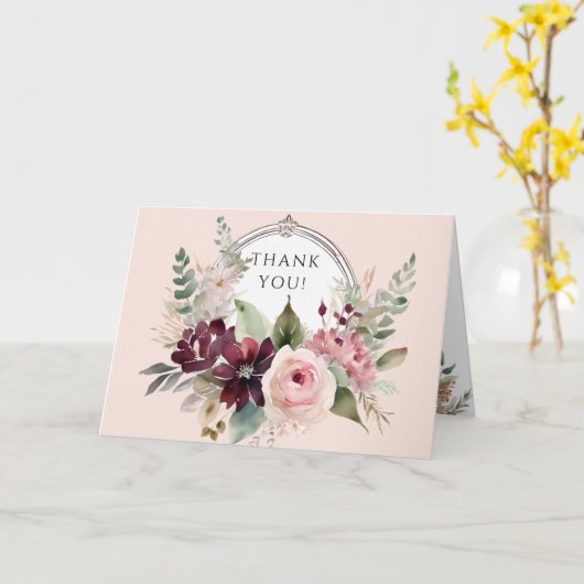 秋のリーフピンクフローラ秋リースベビーありがとう カード (黄色い花)