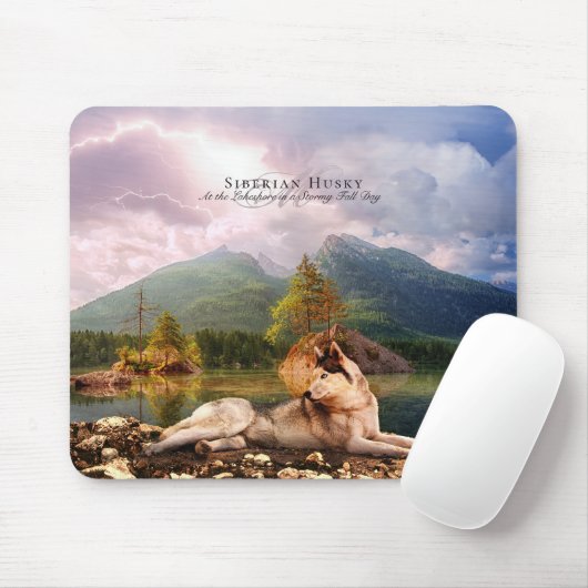 秋のレイクショアにあるシベリアのハスキーパーソナライズされた- マウスパッド (マウス)
