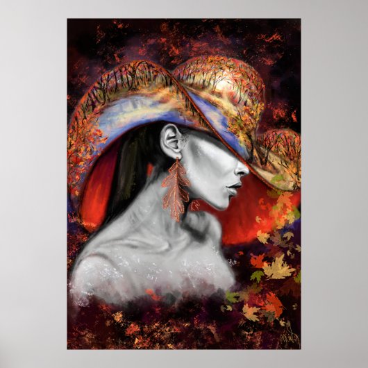 秋のレディーポスタープリント絵画- Art ポスター (正面)