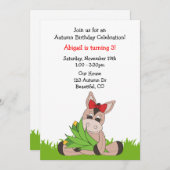 秋のロバ誕生日招待状for Girls 招待状 (正面/裏面)