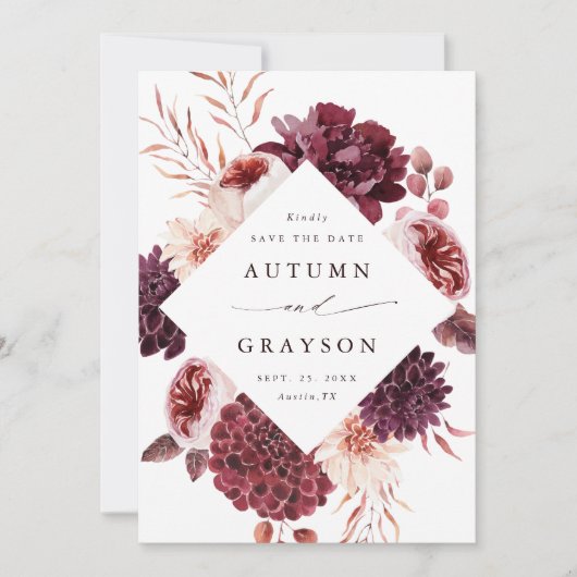 秋のロマンスウォーターの色結婚フローラの写真 セーブザデート (正面)