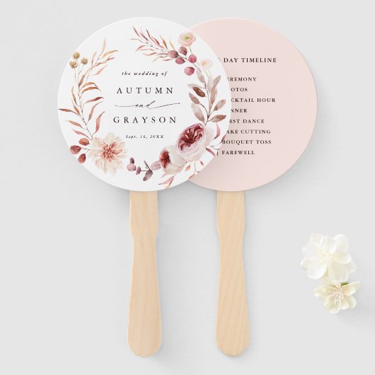 秋のロマンスフローラリース結婚式の日のタイムライン ハンドファン (正面&裏面)