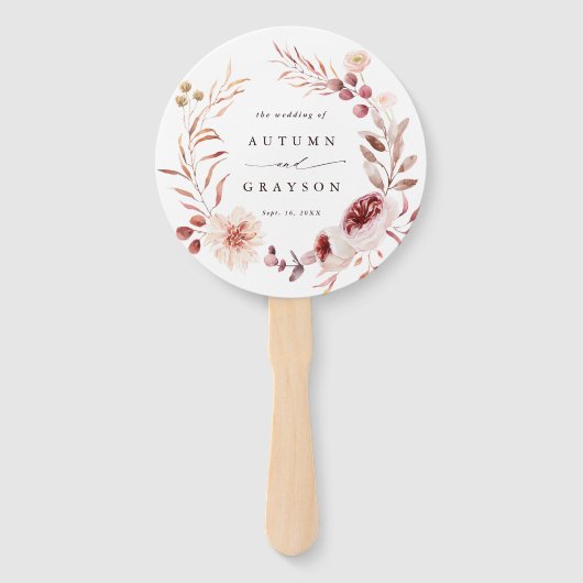 秋のロマンスフローラリース結婚式の日のタイムライン ハンドファン (正面)