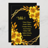 秋のロマンスブラック&金ゴールドフローラのシーティングチャート 招待状 (正面/裏面)