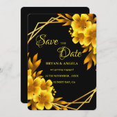 秋のロマンスブラック&金ゴールドフローラ幾何学的秋 セーブザデート (正面/裏面)