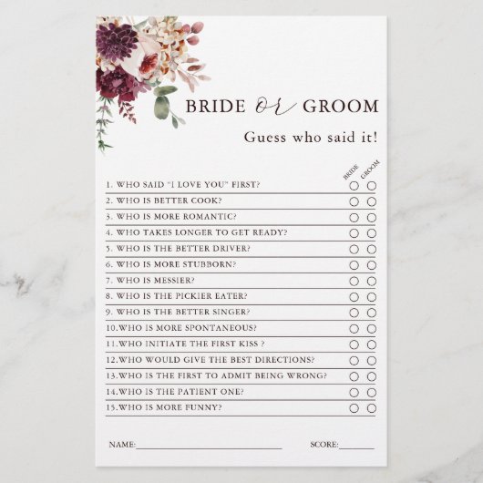 秋のロマンス新郎新婦ブライダルシャワーゲーム (正面)