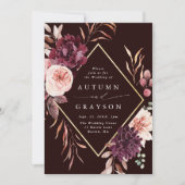 秋のロマンス金ゴールドフレームブルゴーニュ結婚ーズInvita 招待状 (正面)