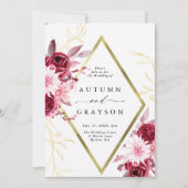 秋のロマンス金ゴールドフレーム結婚フローラ 招待状 (正面)