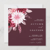 秋のロマンス金ゴールドフレーム結婚フローラ 招待状 (正面)