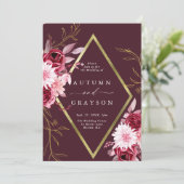 秋のロマンス金ゴールドフレーム結婚フローラ 招待状 (スタンド正面)