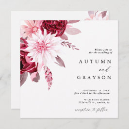 秋のロマンス金ゴールドフレーム結婚フローラ 招待状