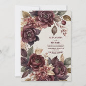 秋のロマンス バーガンディ ウォーターカラー ウェディング 招待状 (正面)