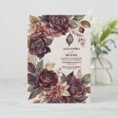 秋のロマンス バーガンディ ウォーターカラー ウェディング 招待状 (スタンド正面)