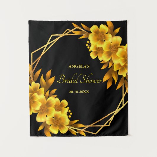 秋のロマンフェイク金ゴールド黄色フローラ幾何学的 タペストリー (正面)