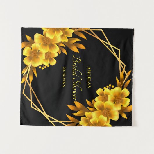 秋のロマンフェイク金ゴールド黄色フローラ幾何学的 タペストリー (正面(横))