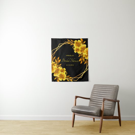 秋のロマンフェイク金ゴールド黄色フローラ幾何学的 タペストリー (インサイチュ)