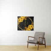 秋のロマンフェイク金ゴールド黄色フローラ幾何学的 タペストリー (インサイチュ(横))