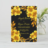秋のロマンフェイク金ゴールド黄色フローラ幾何学的 招待状 (スタンド正面)