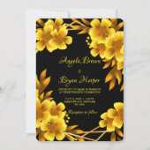 秋のロマンフェイク金ゴールド黄色フローラ幾何学的 招待状 (正面)
