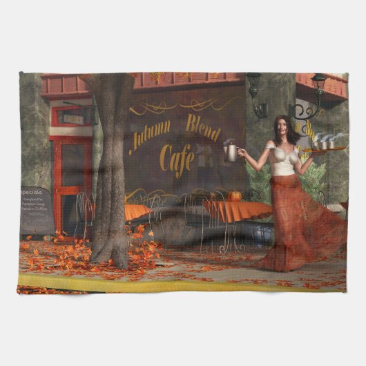 秋のローストのカフェ キッチンタオル (横)