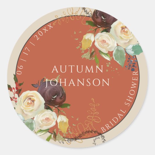 秋のローズ ブライダルシャワー ラウンドシール (正面)