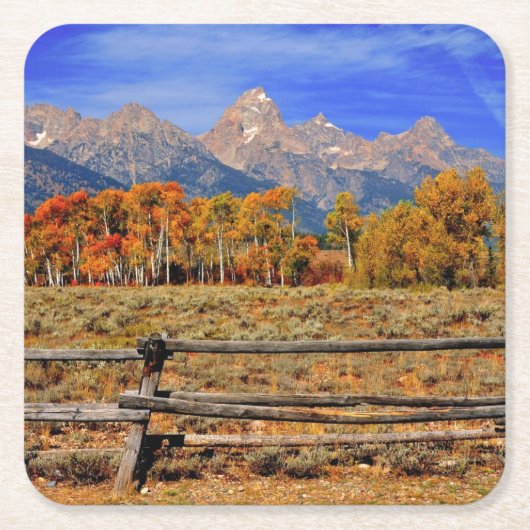 秋のワイオミングの時 スクエアペーパーコースター (正面)