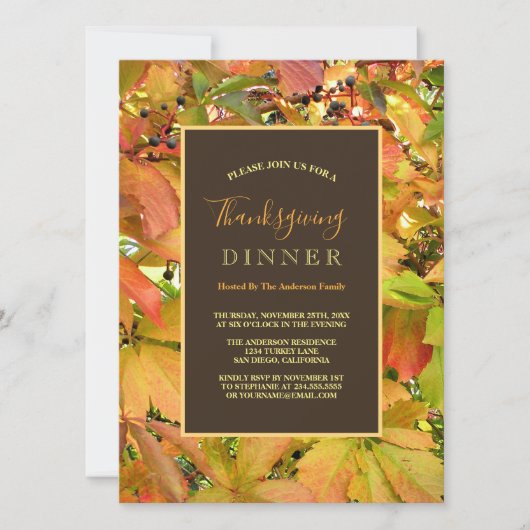 秋のワイルドグレープヴァインの葉 感謝祭 招待状 (正面)