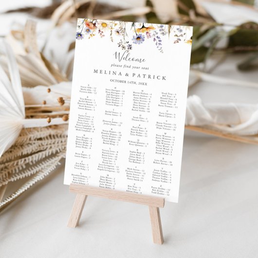 秋のワイルドフラワーのアルファベット式座席表 ポスター