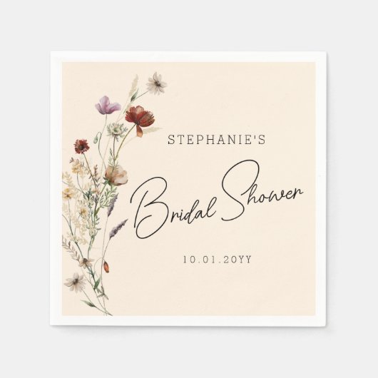 秋のワイルドフラワーのブライズシャワー スタンダードカクテルナプキン (正面)