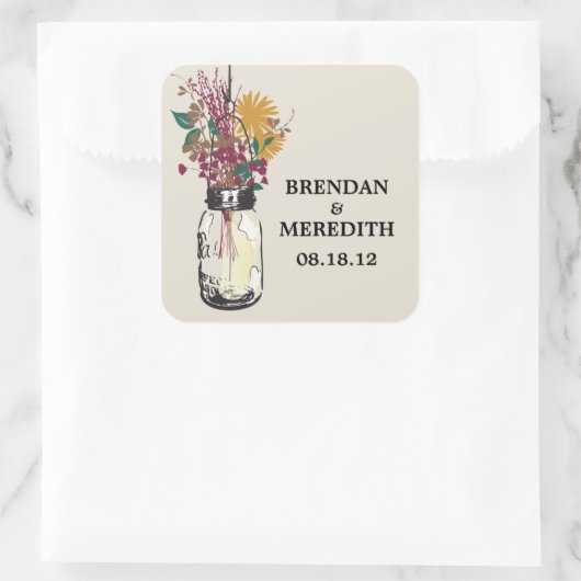 秋のワイルドフラワーのメイスンの瓶 スクエアシール (バッグ)