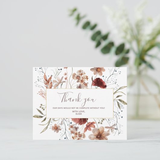 秋のワイルドフラワーの水彩画の感謝カード サンキューカード (スタンド正面)