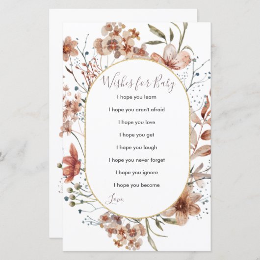 秋のワイルドフラワーウォータカラーの希望ベビーカード (正面/裏面)
