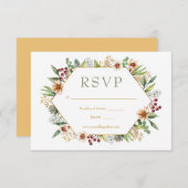 秋のワイルドフラワーウォータカラー結婚の金ゴールド 出欠カード (正面/裏面)