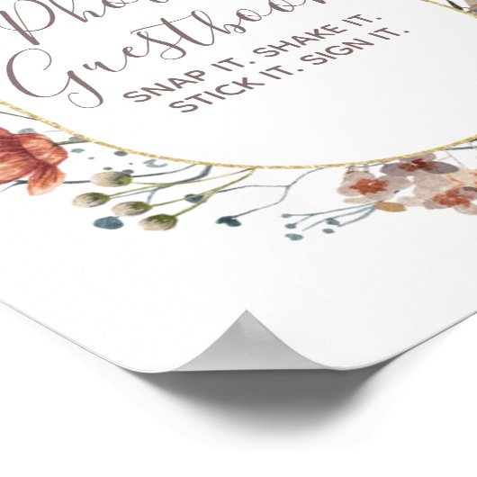 秋のワイルドフラワーウォーターカラーフォトゲストブック ポスター (角)