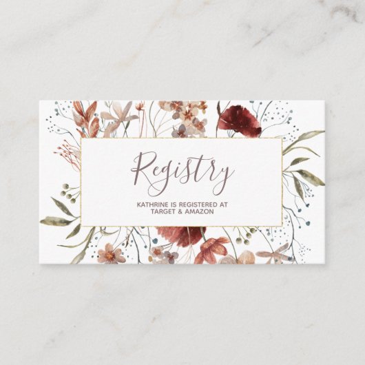 秋のワイルドフラワーウォーターカラーレジストリの挿入 エンクロージャーカード (正面)