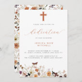 秋のワイルドフラワークロス＆スクリプトベイビー捧げ 招待状 (正面/裏面)