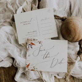 秋のワイルドフラワーベージュ日付ポストカードを保存 インビテーションポストカード