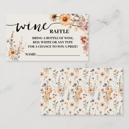 秋のワイルドフラワーワインラッフルチケットシャワーカード プレイスカード (正面/裏面)