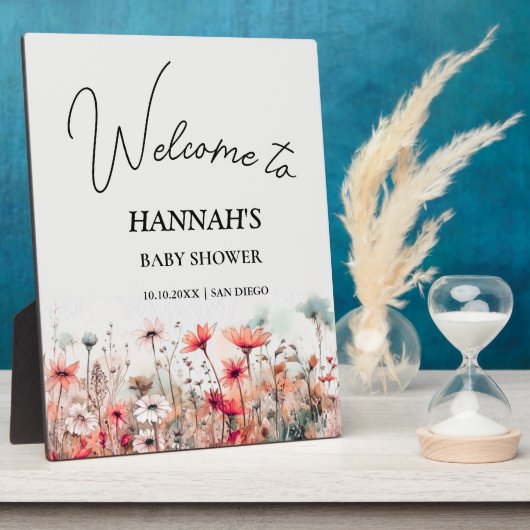 秋のワイルドフラワー畑ベビーシャワーウェルカム フォトプラーク (側面)