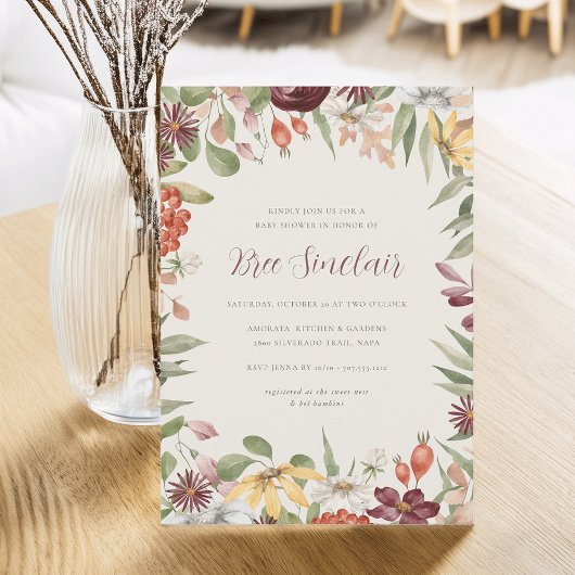 秋のワイルドフラワー秋ベビーシャワー 招待状