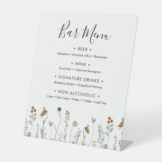 秋のワイルドフラワー結婚のバーメニュー 台座サイン (正面)