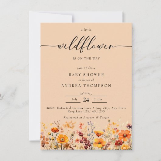 秋のワイルドフラワー | 花のベビーシャワー 招待状 (正面)